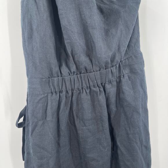 NEW ANTHROPOLOGIE Dress Size 10 NWOT One Shoulder 100% Linen Black Faux Wrap - Picture 13 of 16